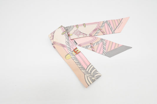 Hermes 'Grande Tenue' Twilly in Pink Silk