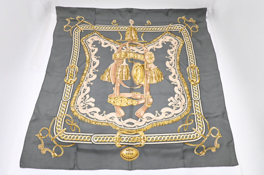 Hermes 'Bride de Cour' Carre 90 in Gray Silk