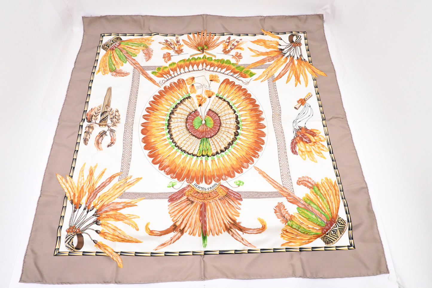 Hermes 'Brazil' Carre 90 in Gray Silk