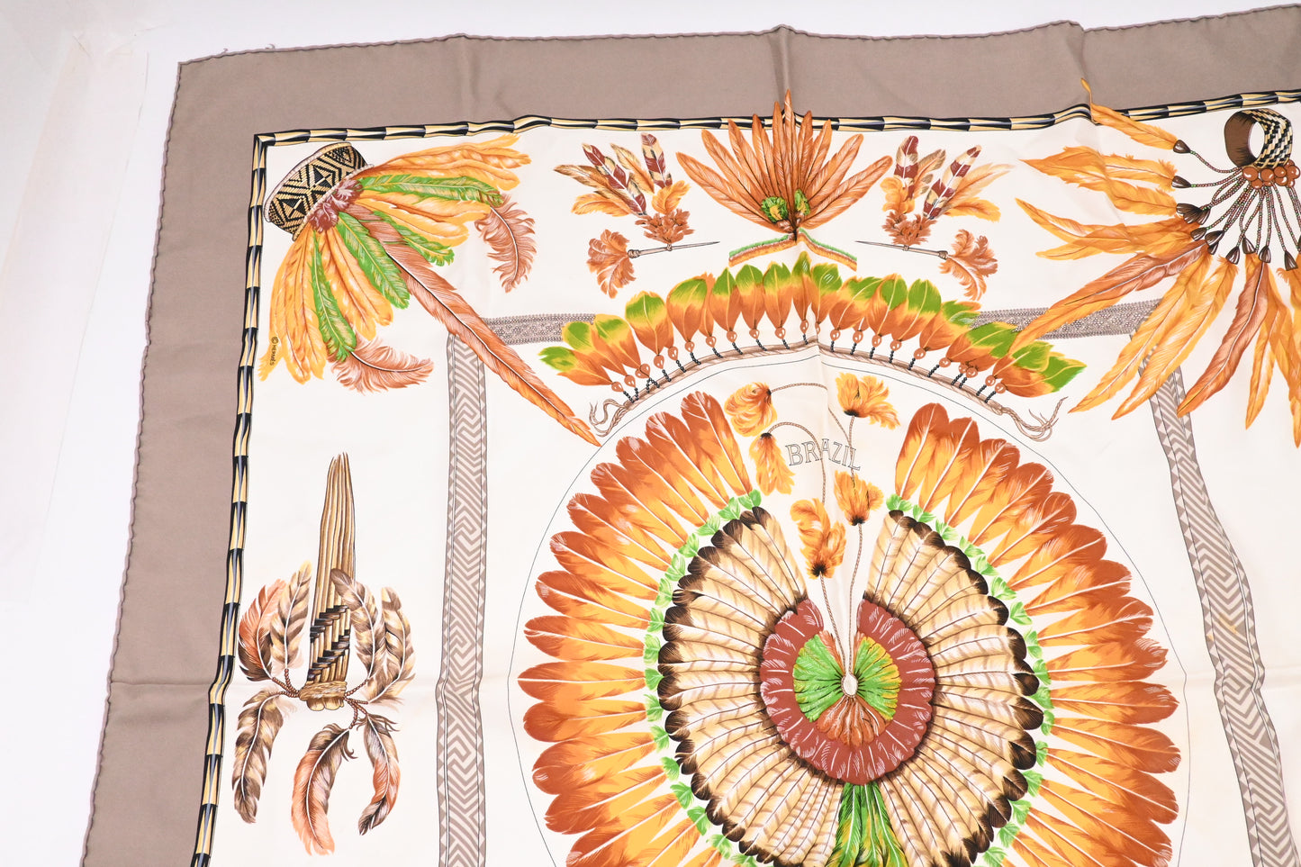 Hermes 'Brazil' Carre 90 in Gray Silk