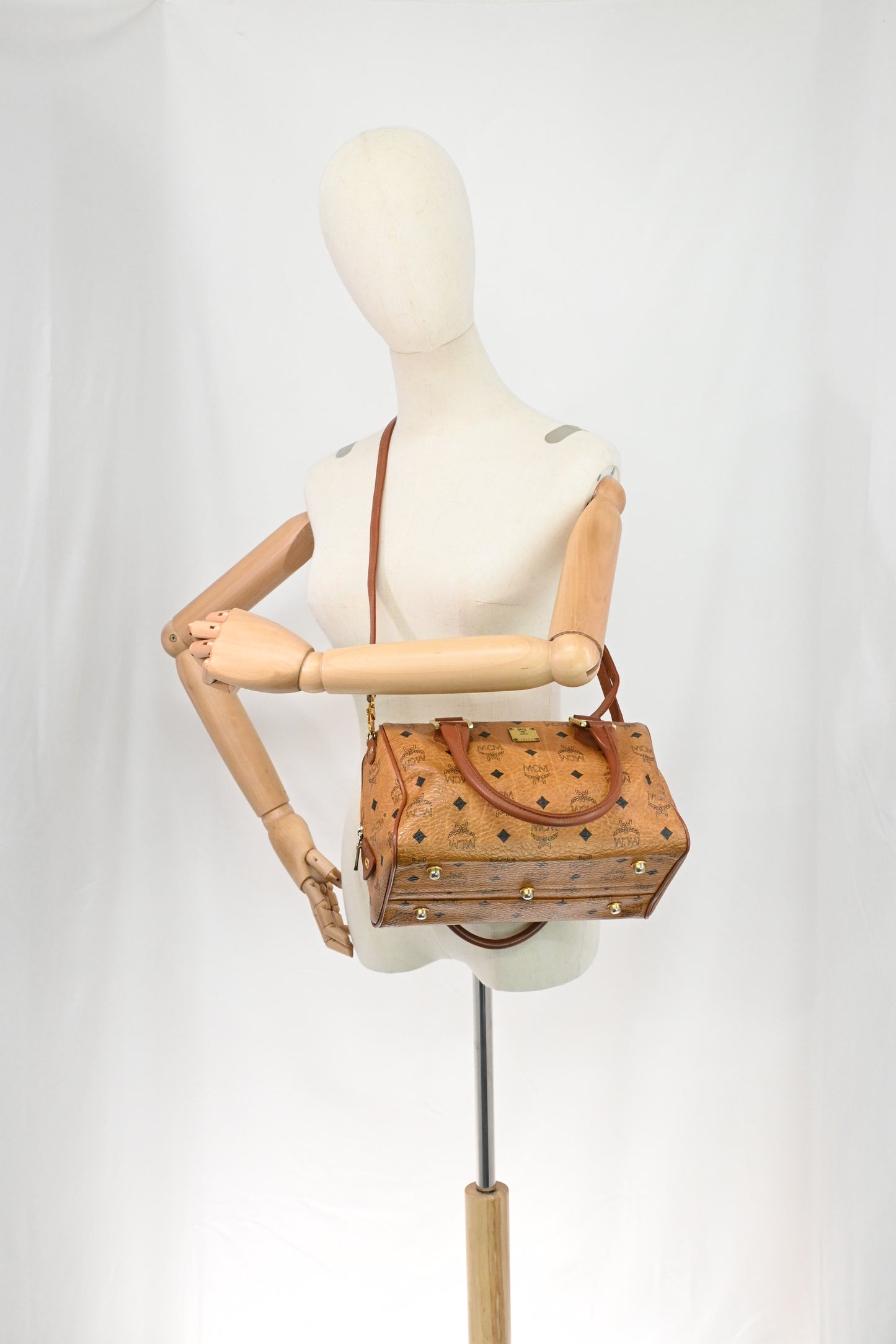 MCM Boston Bag in Cognac Visetos Canvas