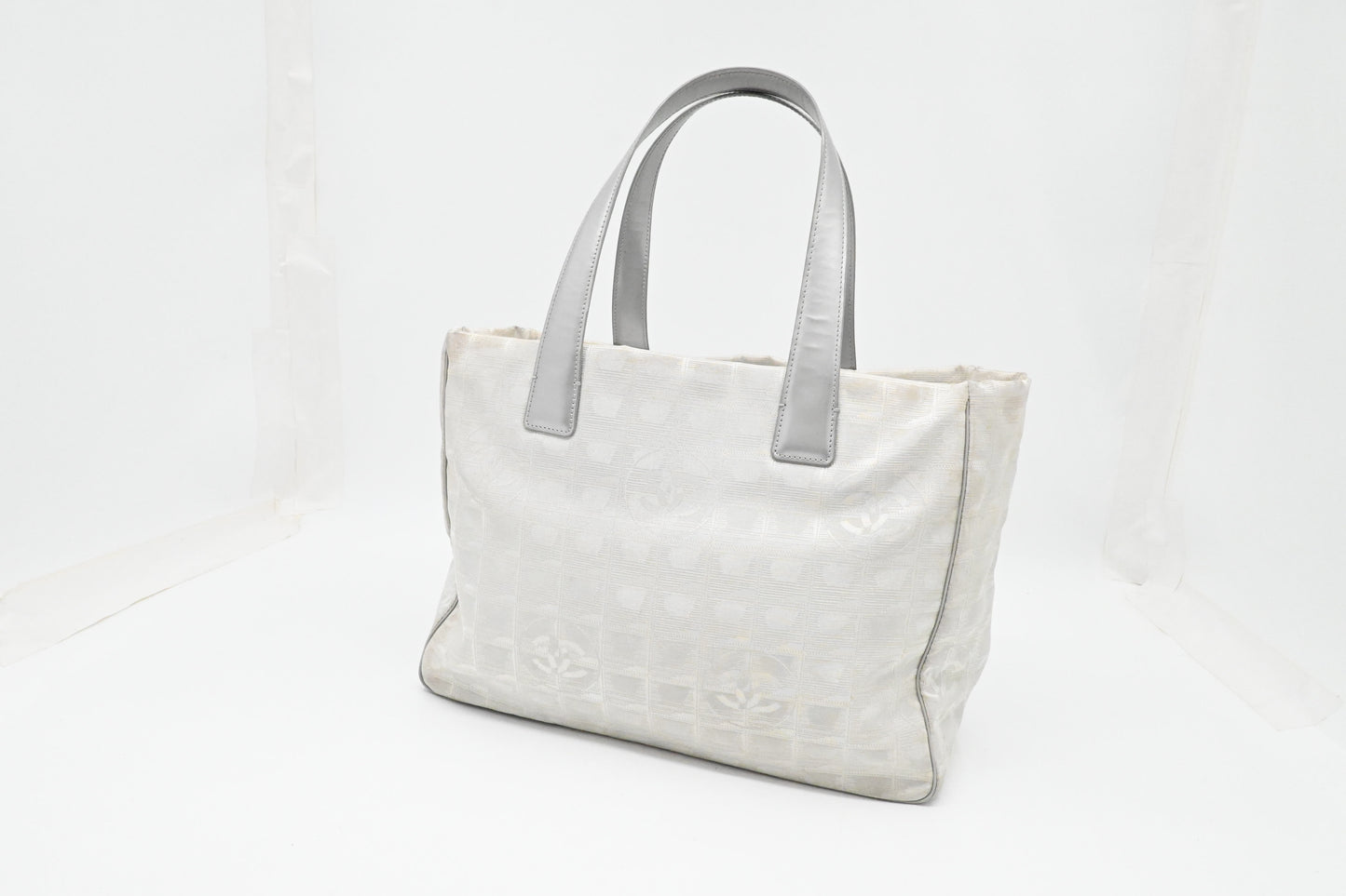 Chanel New Travel Line Shoulder Bag in Light Gray Canvas