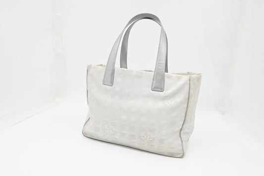 Chanel New Travel Line Shoulder Bag in Light Gray Canvas