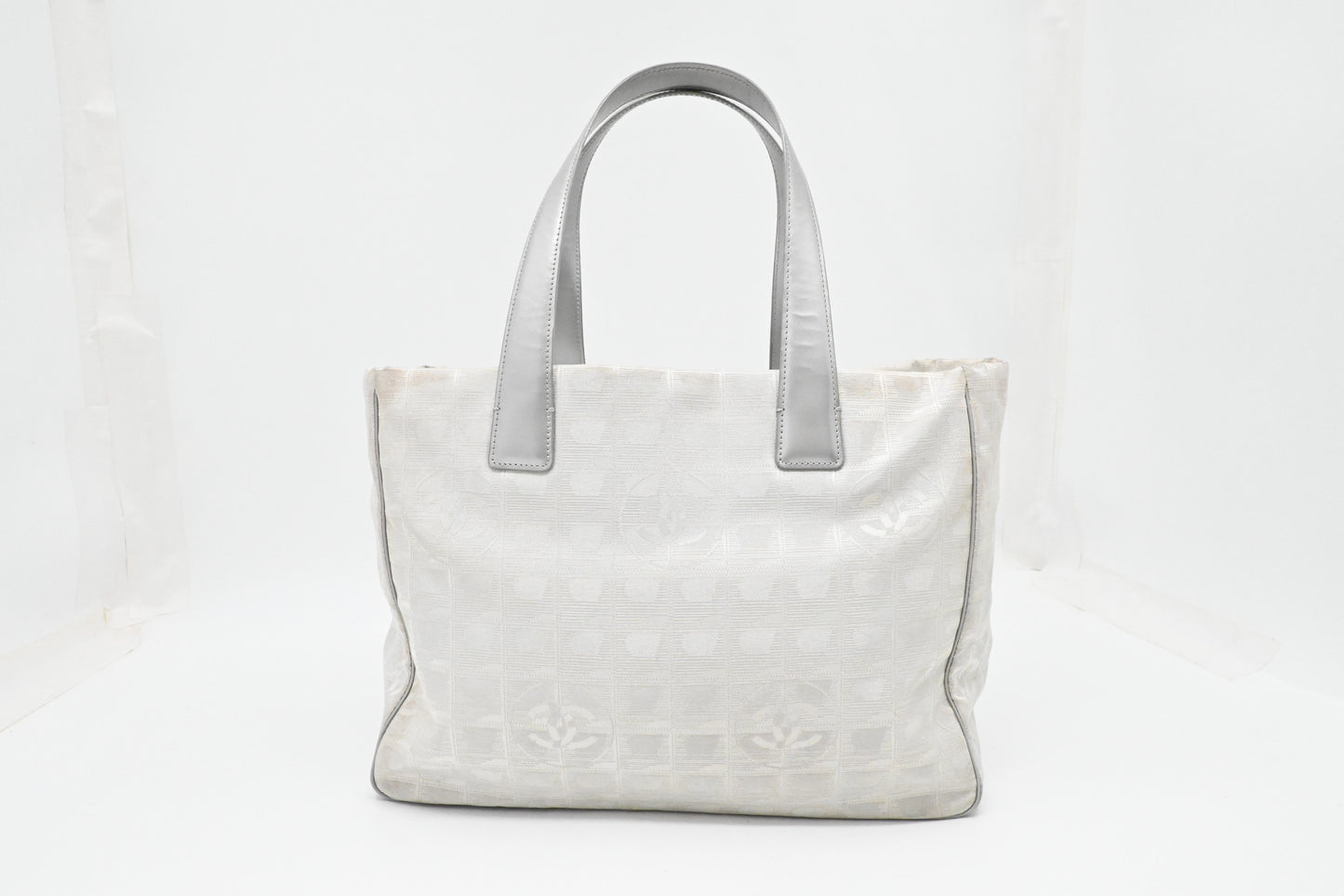 Chanel New Travel Line Shoulder Bag in Light Gray Canvas