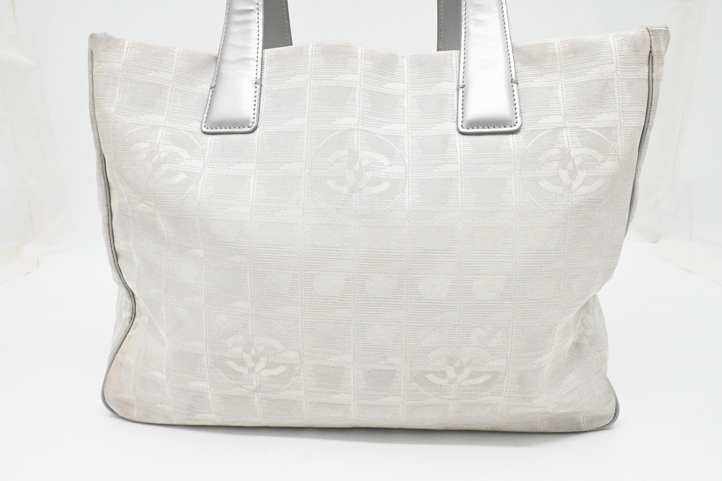 Chanel New Travel Line Shoulder Bag in Light Gray Canvas
