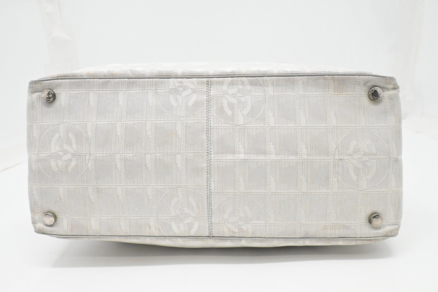 Chanel New Travel Line Shoulder Bag in Light Gray Canvas