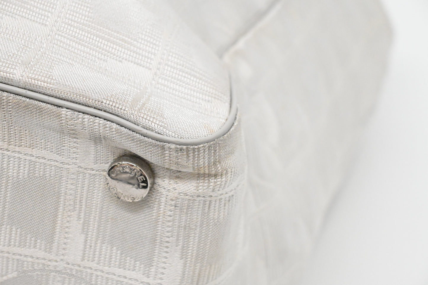 Chanel New Travel Line Shoulder Bag in Light Gray Canvas