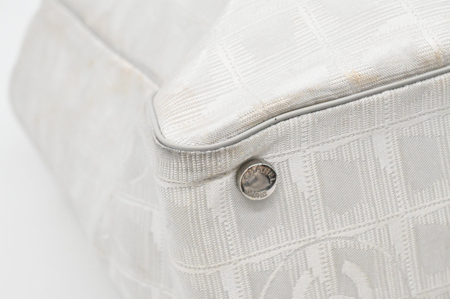 Chanel New Travel Line Shoulder Bag in Light Gray Canvas