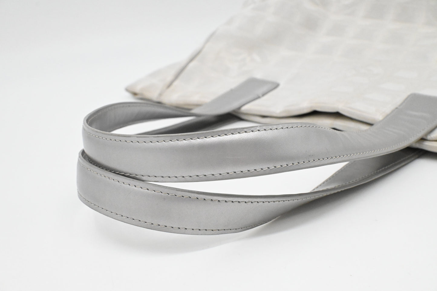 Chanel New Travel Line Shoulder Bag in Light Gray Canvas