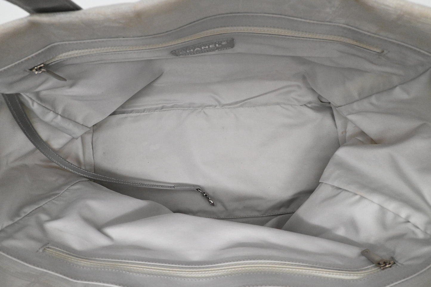 Chanel New Travel Line Shoulder Bag in Light Gray Canvas