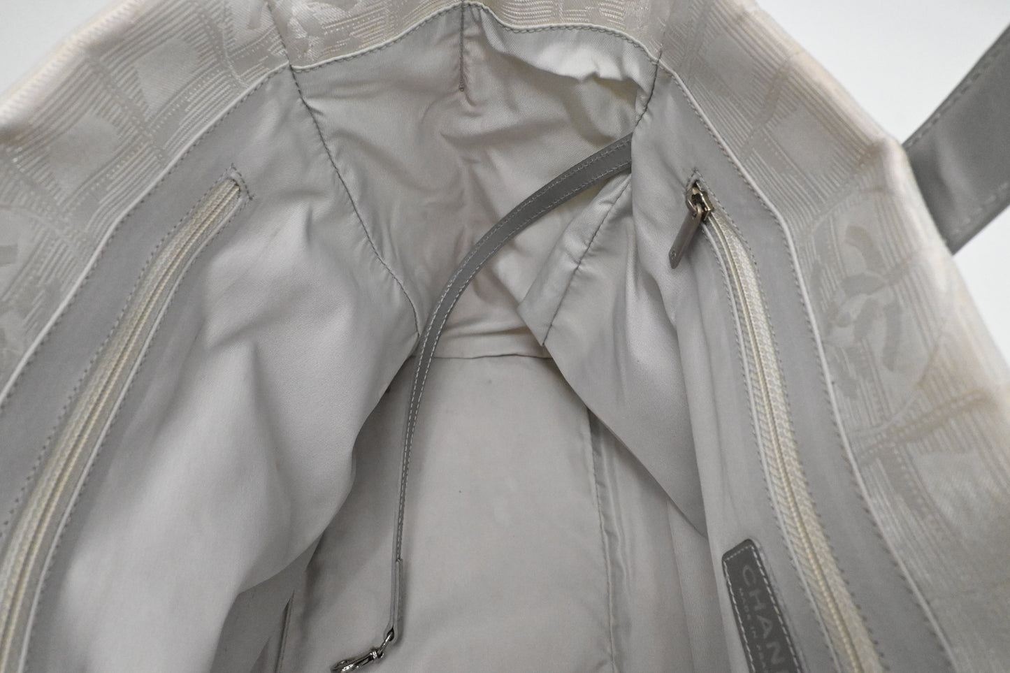 Chanel New Travel Line Shoulder Bag in Light Gray Canvas