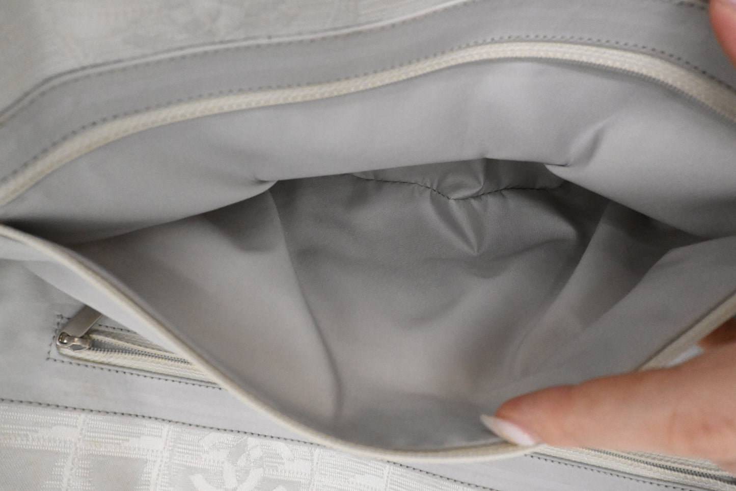 Chanel New Travel Line Shoulder Bag in Light Gray Canvas