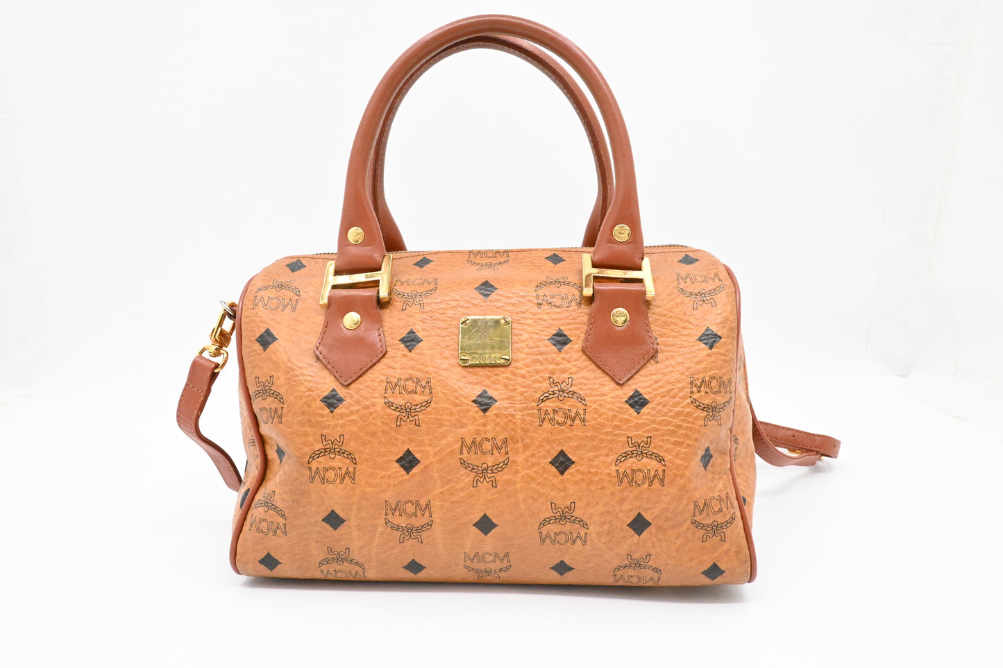 MCM Boston Bag in Cognac Visetos Canvas
