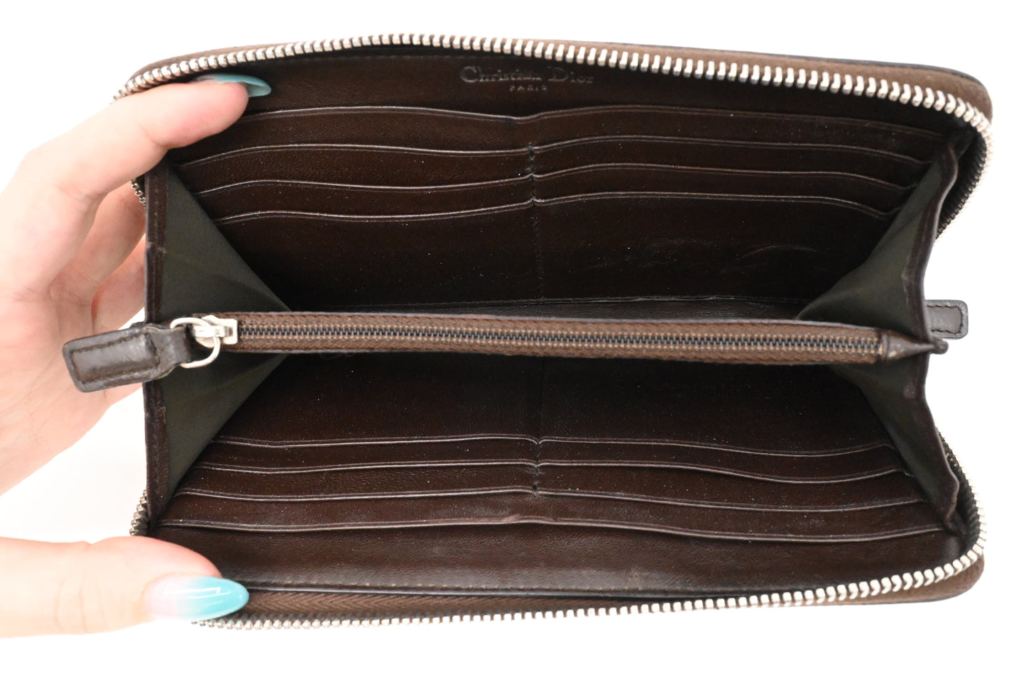 Dior Long Zippy Wallet in Brown Leather