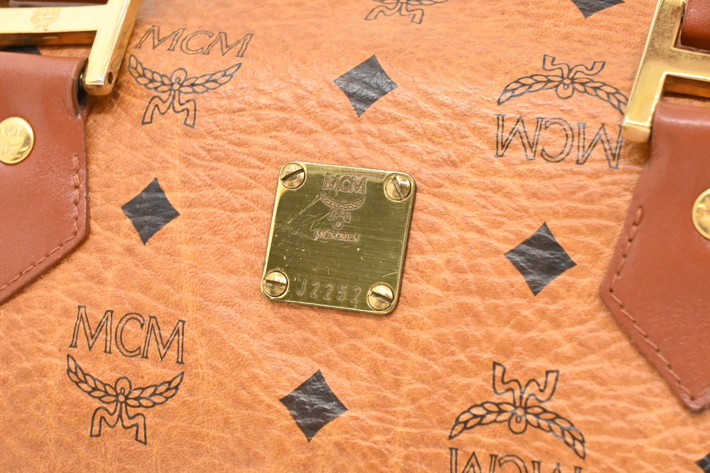 MCM Boston Bag in Cognac Visetos Canvas