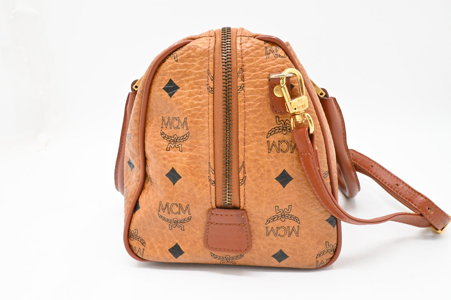MCM Boston Bag in Cognac Visetos Canvas