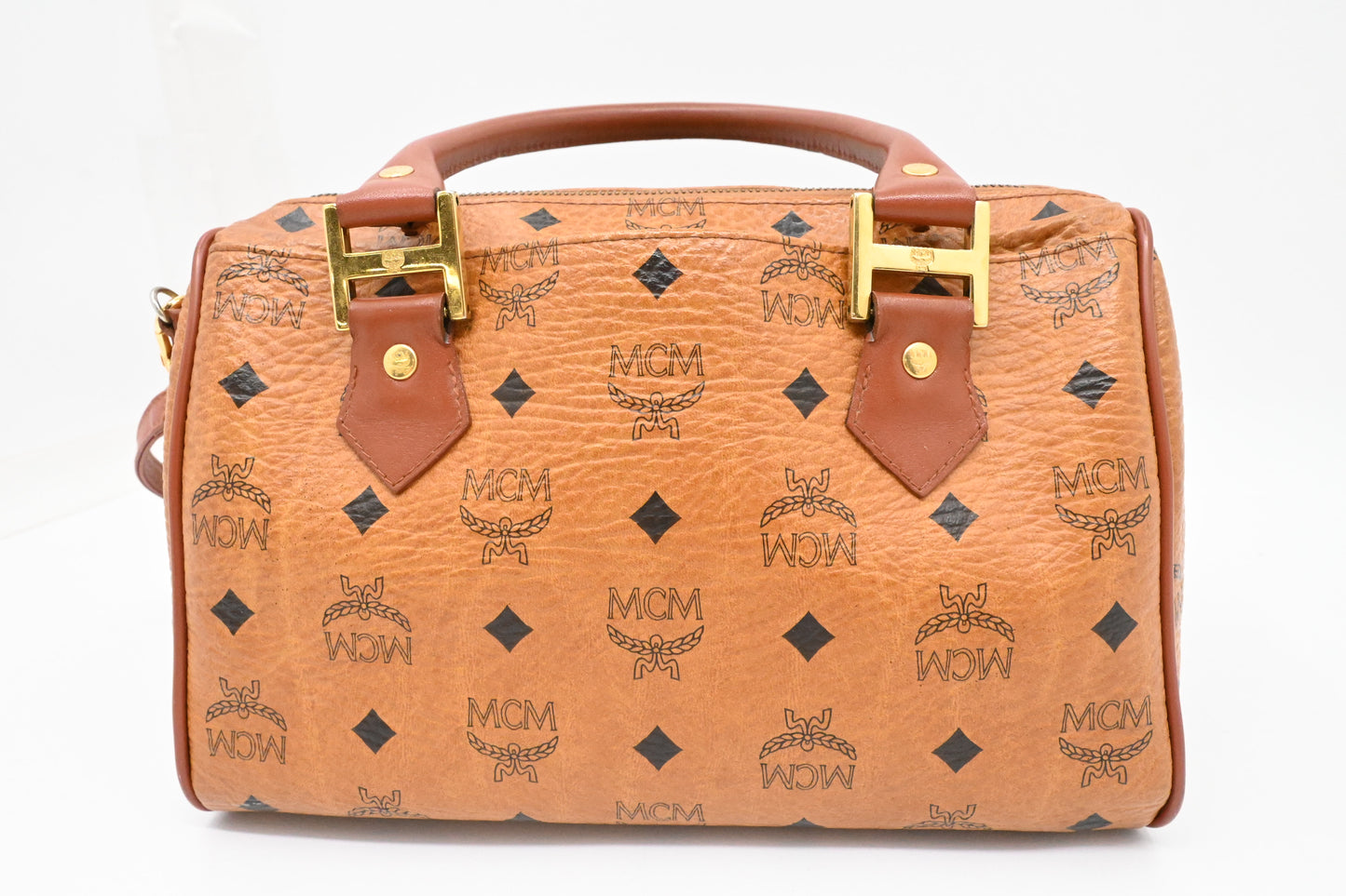 MCM Boston Bag in Cognac Visetos Canvas
