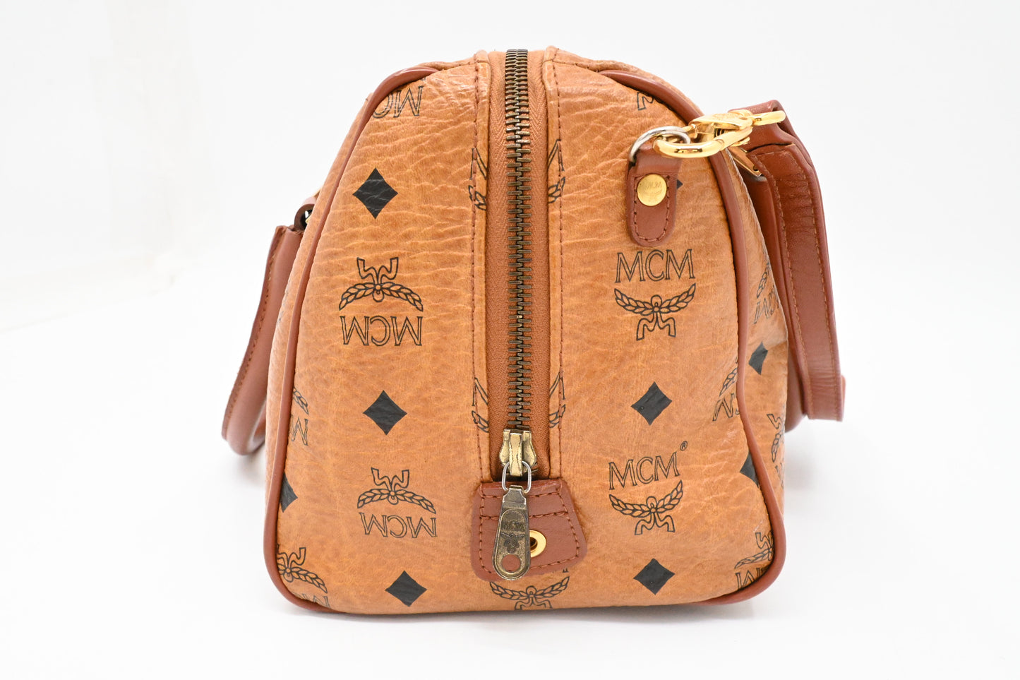 MCM Boston Bag in Cognac Visetos Canvas