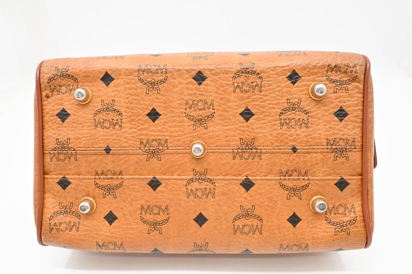 MCM Boston Bag in Cognac Visetos Canvas