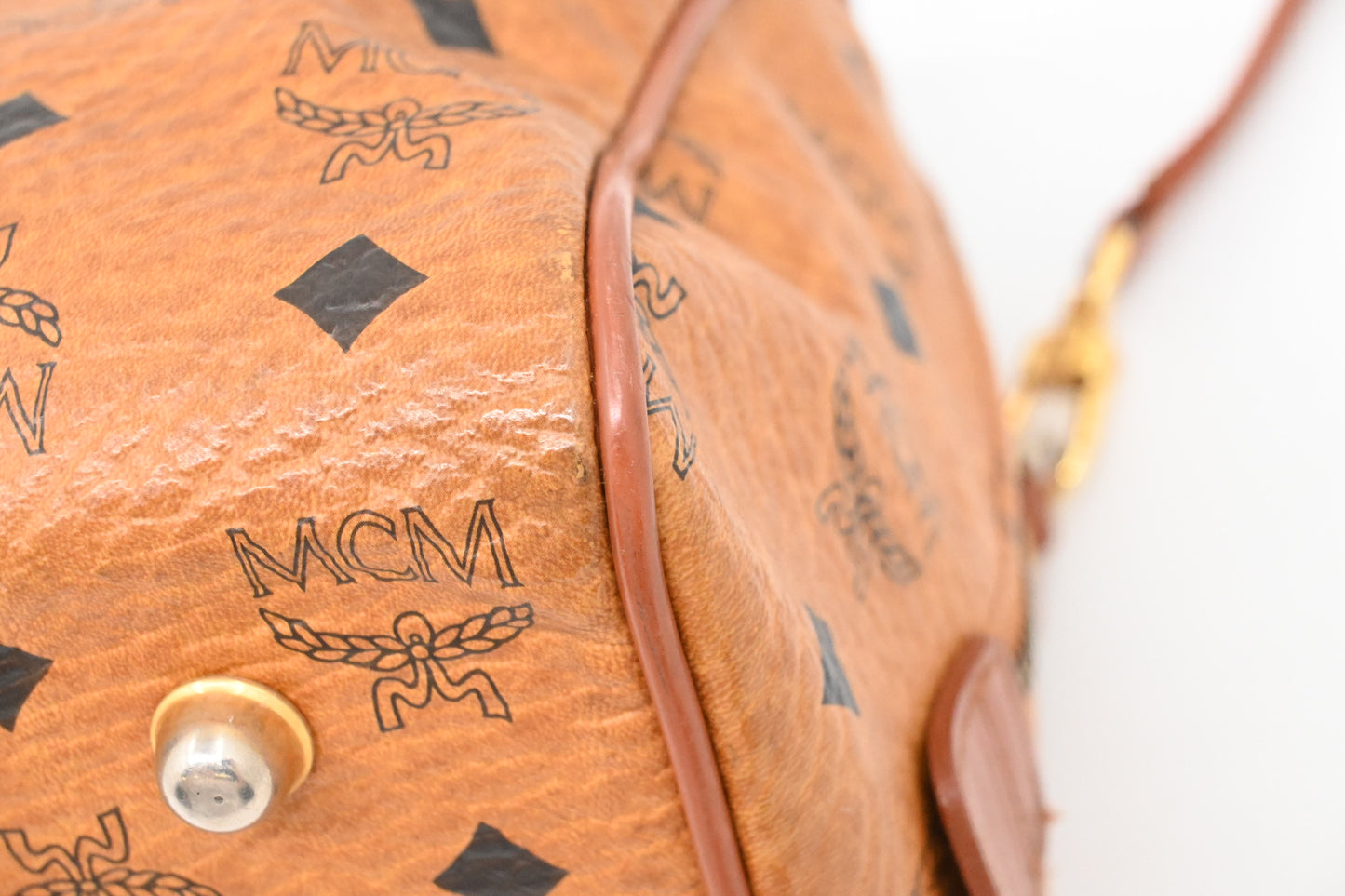 MCM Boston Bag in Cognac Visetos Canvas