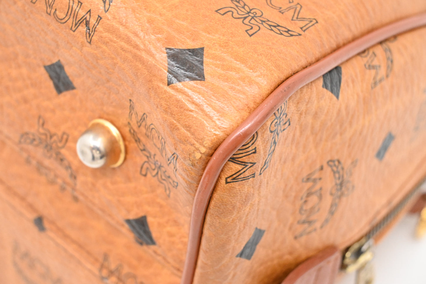 MCM Boston Bag in Cognac Visetos Canvas