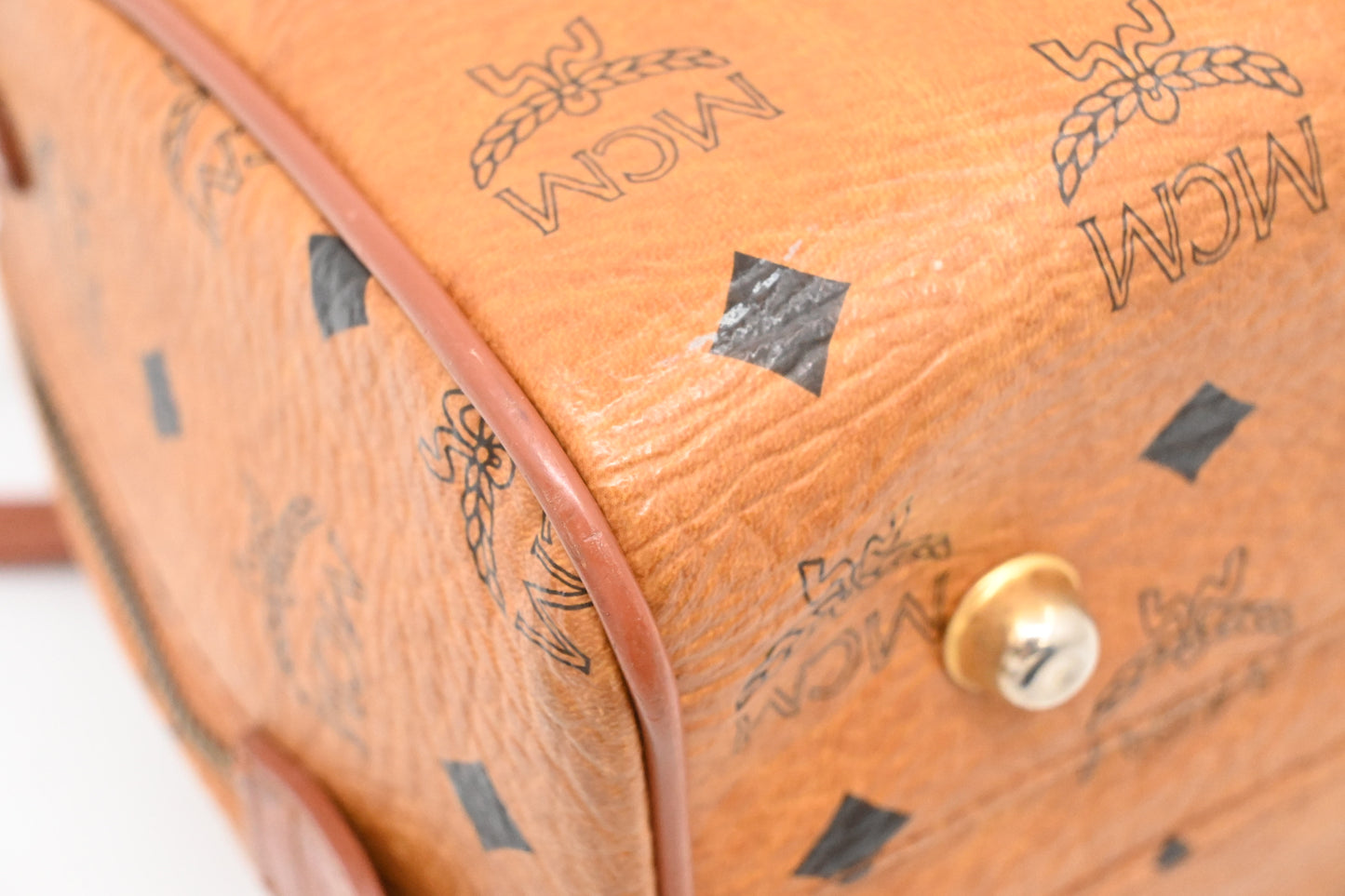 MCM Boston Bag in Cognac Visetos Canvas