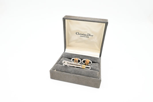 Dior Tie Clip and Cuff Links Set in Sterling Silver