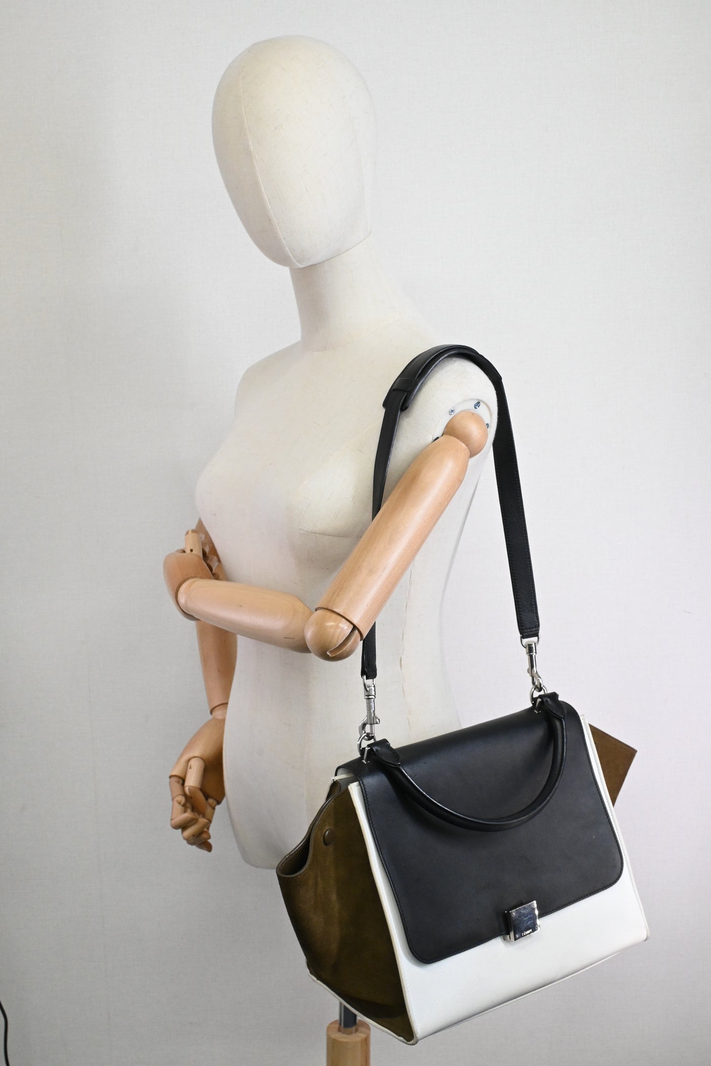 Celine Trapeze 2way Bag in Black, White and Brown Leather