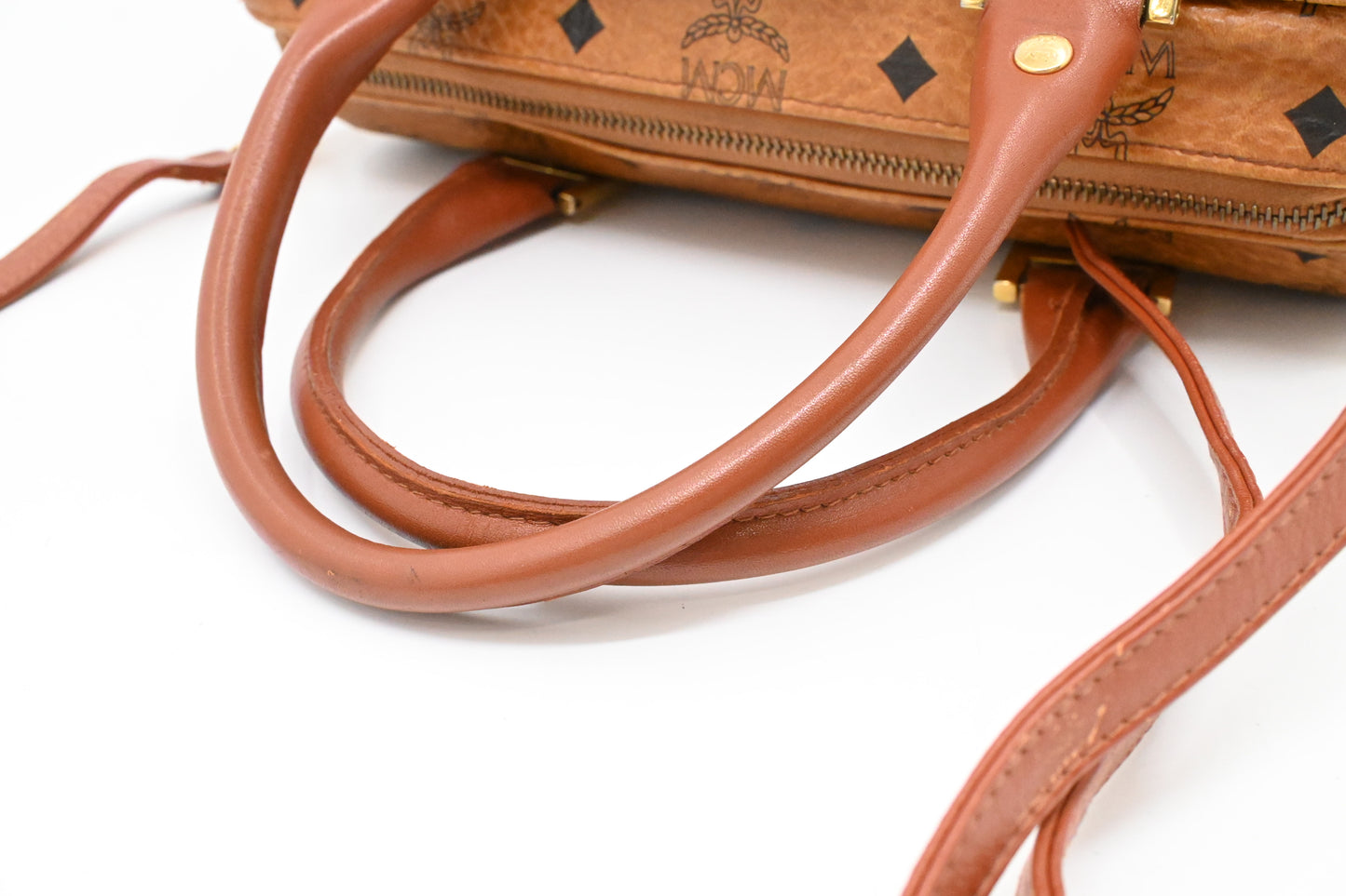 MCM Boston Bag in Cognac Visetos Canvas