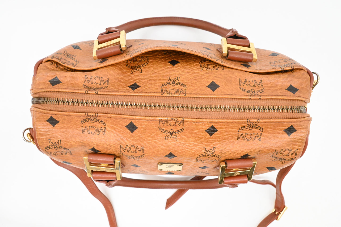 MCM Boston Bag in Cognac Visetos Canvas