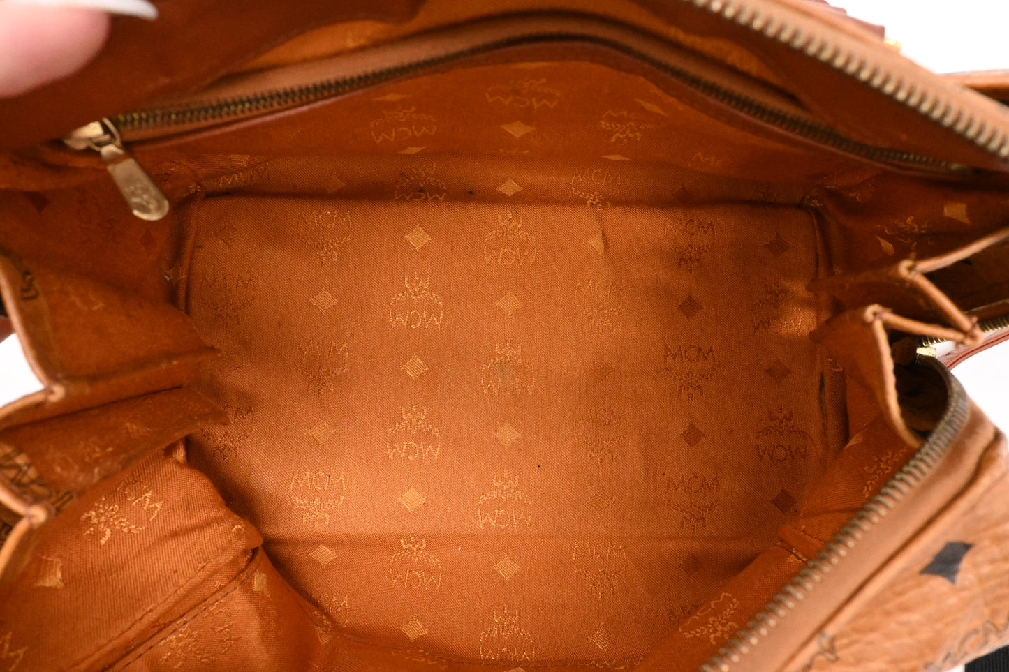 MCM Boston Bag in Cognac Visetos Canvas