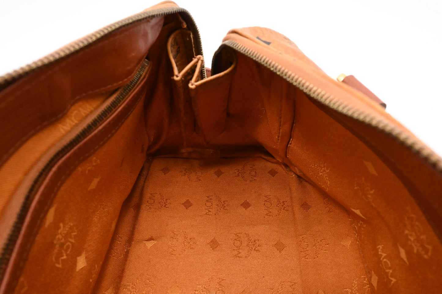 MCM Boston Bag in Cognac Visetos Canvas