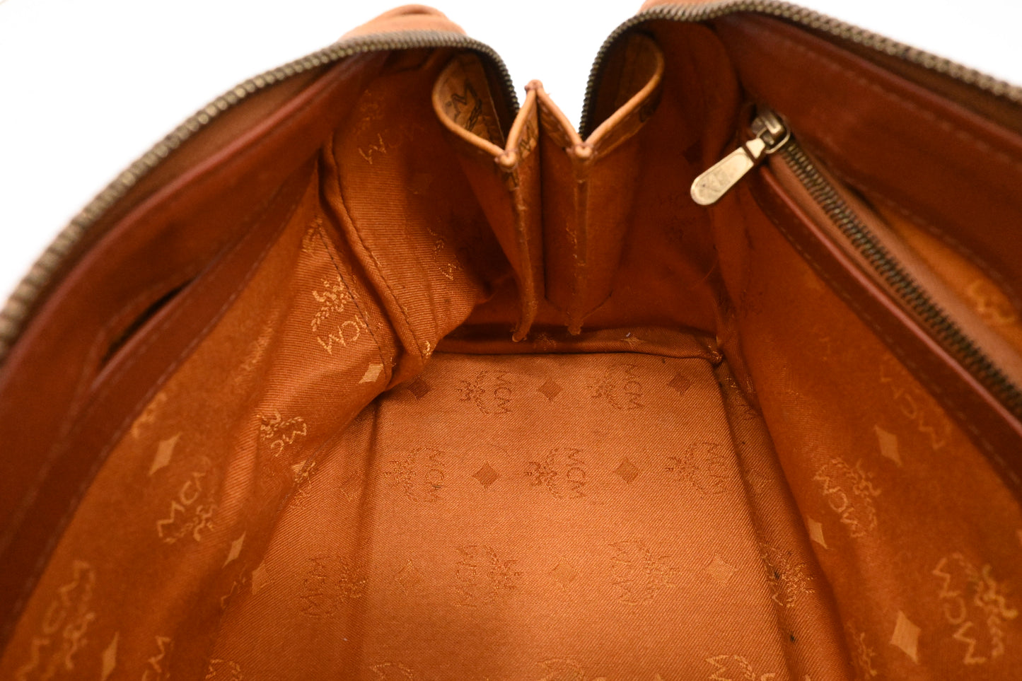 MCM Boston Bag in Cognac Visetos Canvas