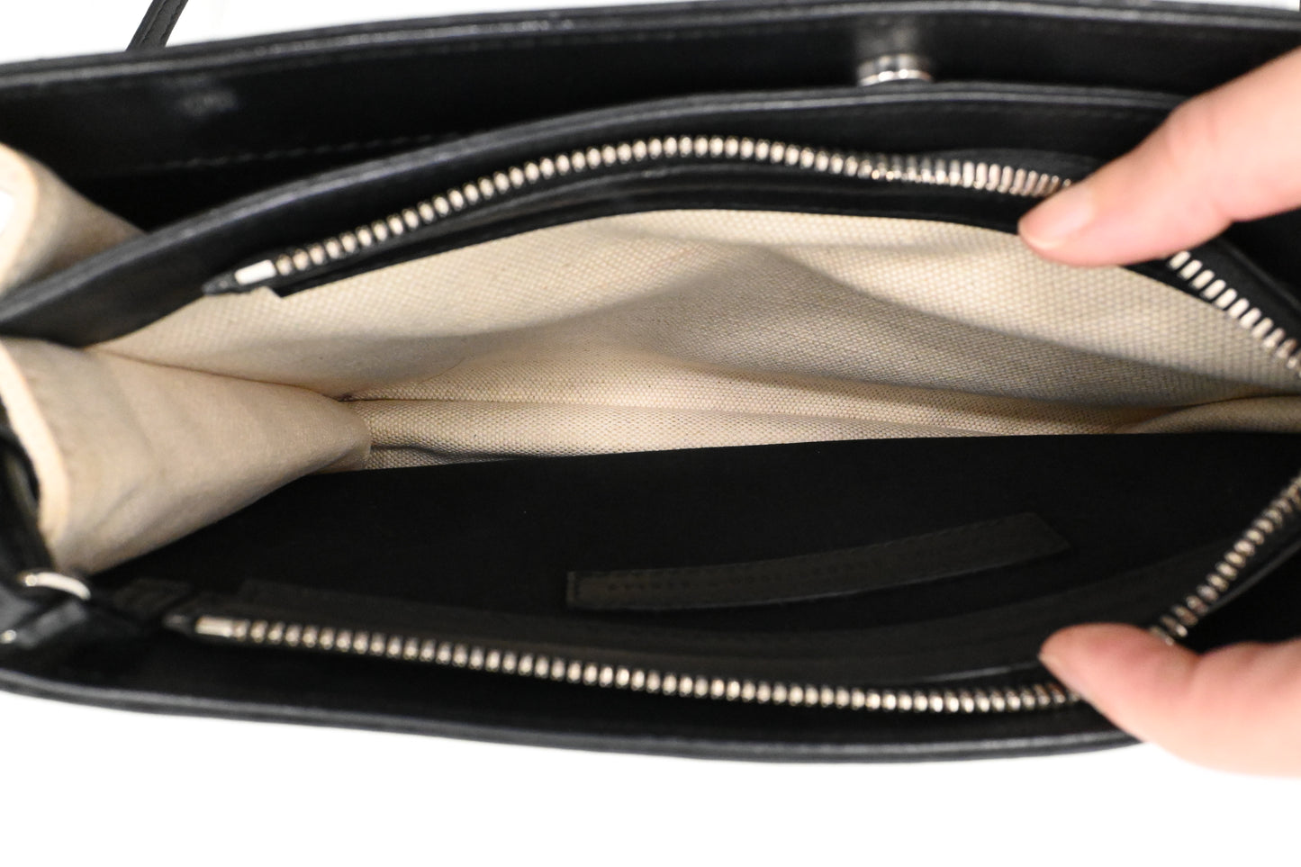 Balenciaga Navy Pochette Crossbody in Off White Canvas