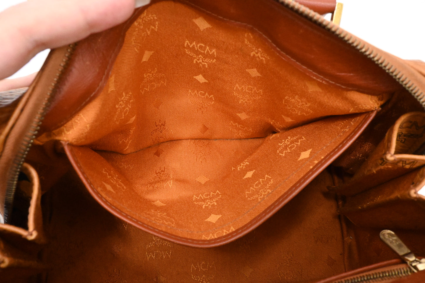 MCM Boston Bag in Cognac Visetos Canvas