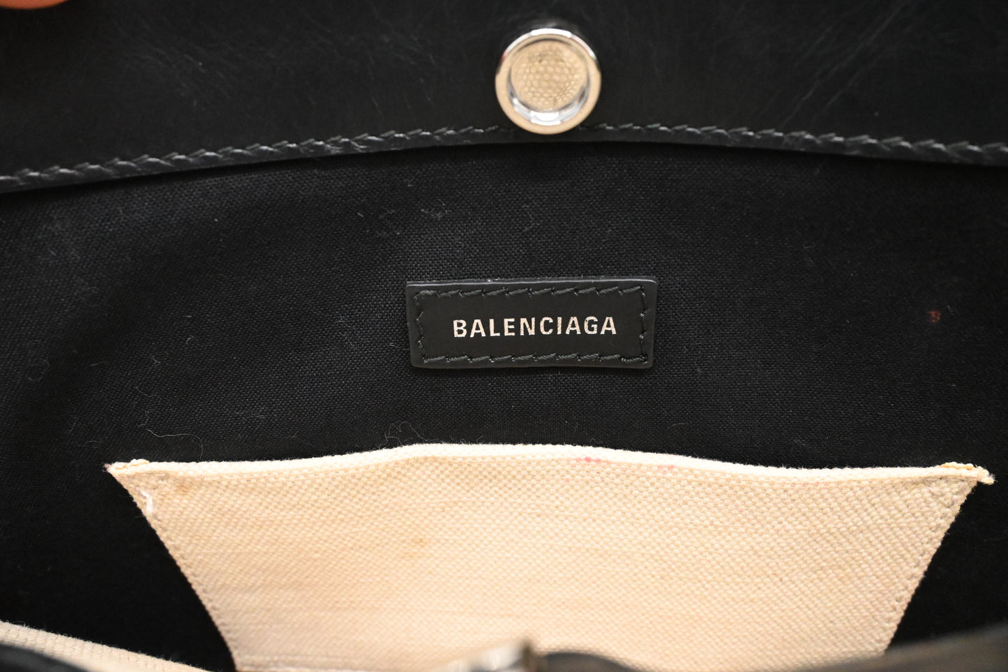 Balenciaga Navy Pochette Crossbody in Off White Canvas