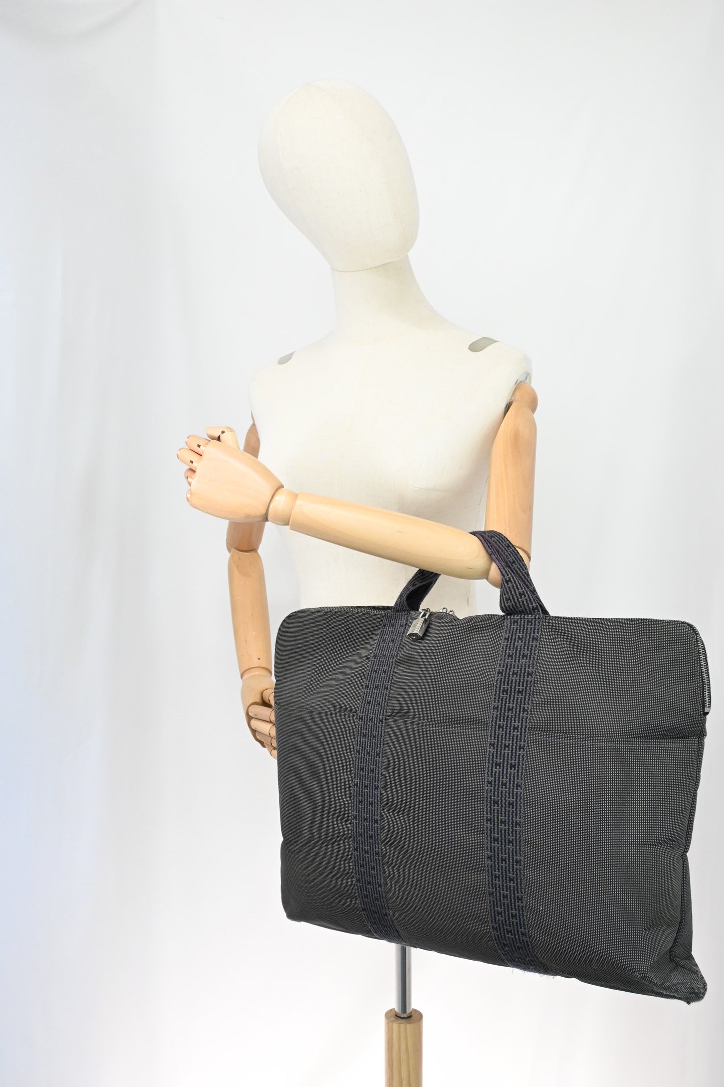 Hermes Herline Business Bag in Grey Canvas