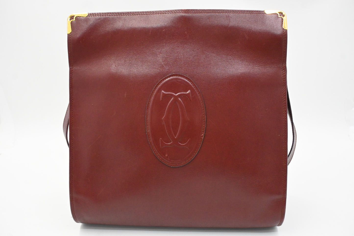 Cartier Kiss Lock Shoulder Bag in Burgundy Leather