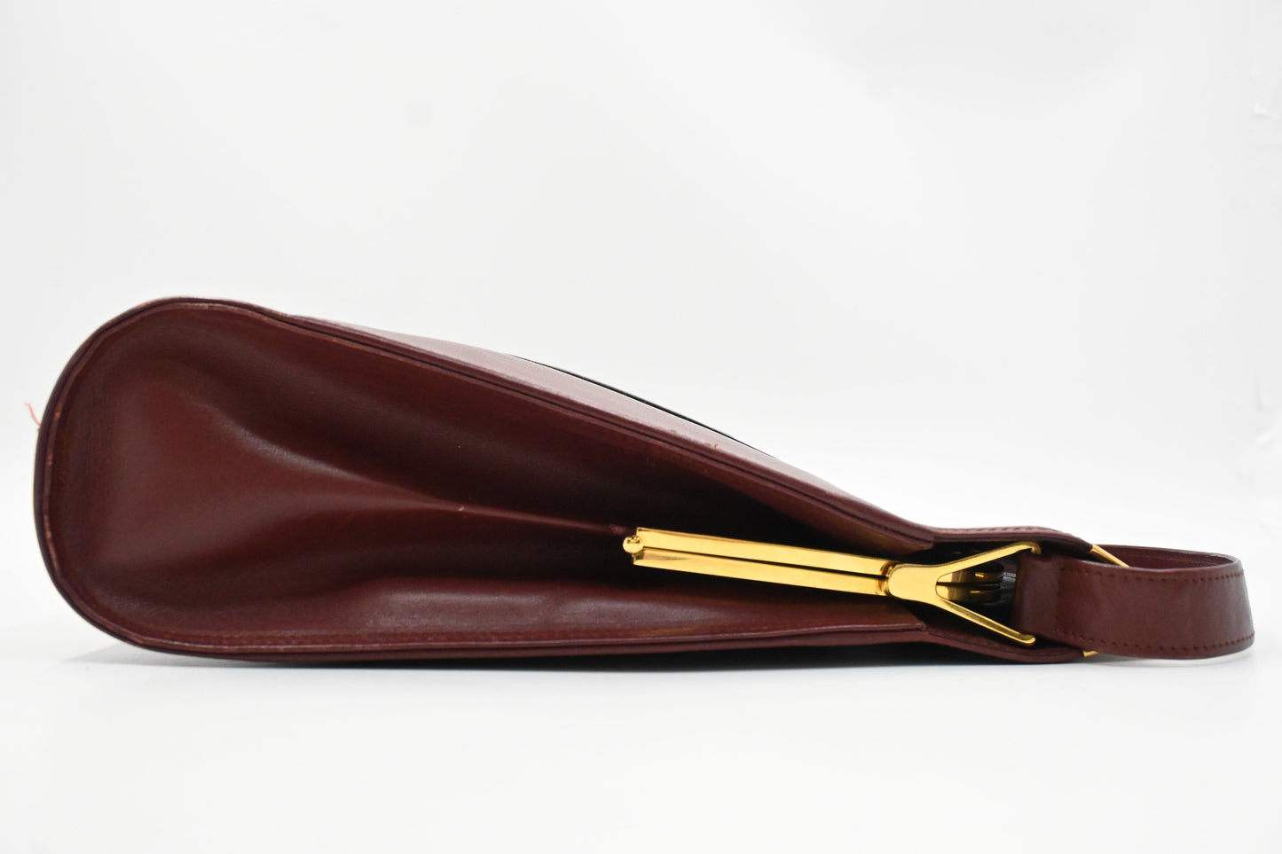 Cartier Kiss Lock Shoulder Bag in Burgundy Leather