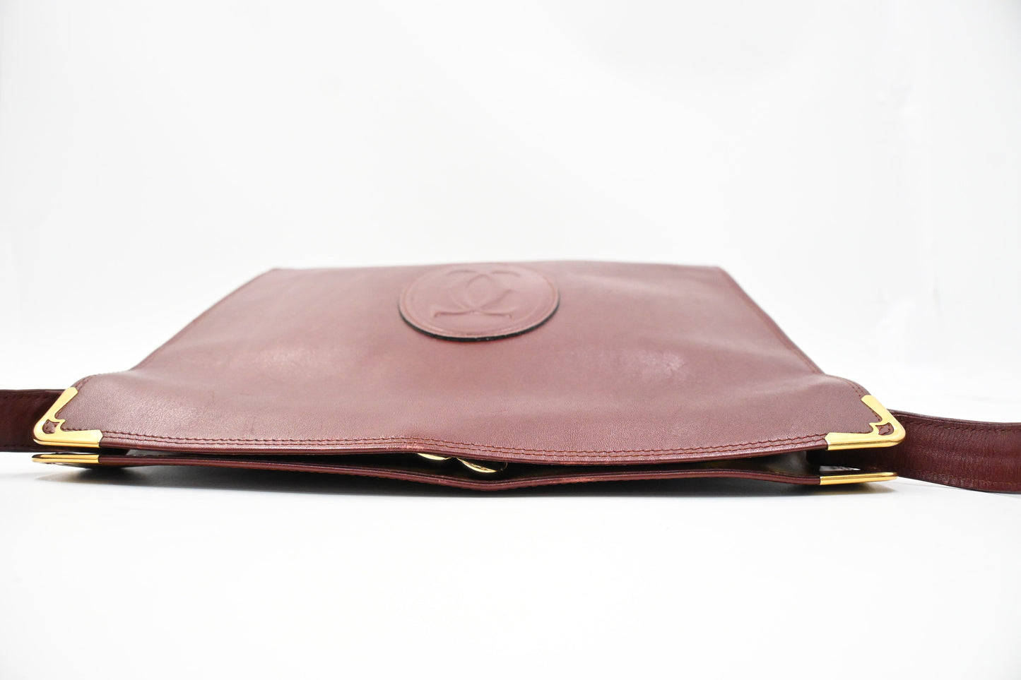 Cartier Kiss Lock Shoulder Bag in Burgundy Leather