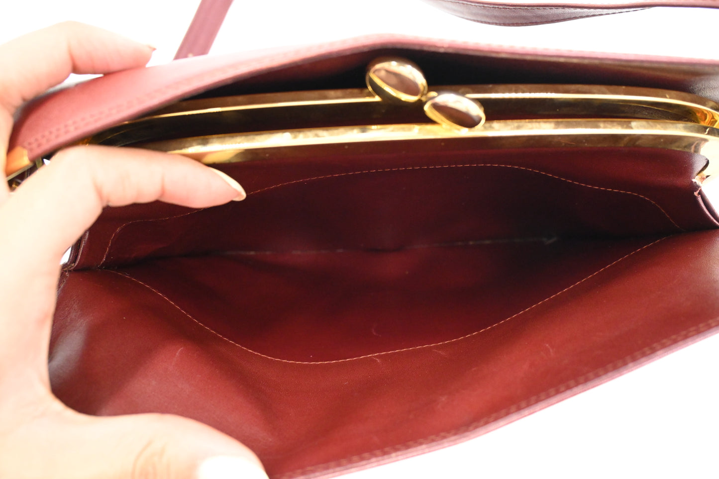 Cartier Kiss Lock Shoulder Bag in Burgundy Leather