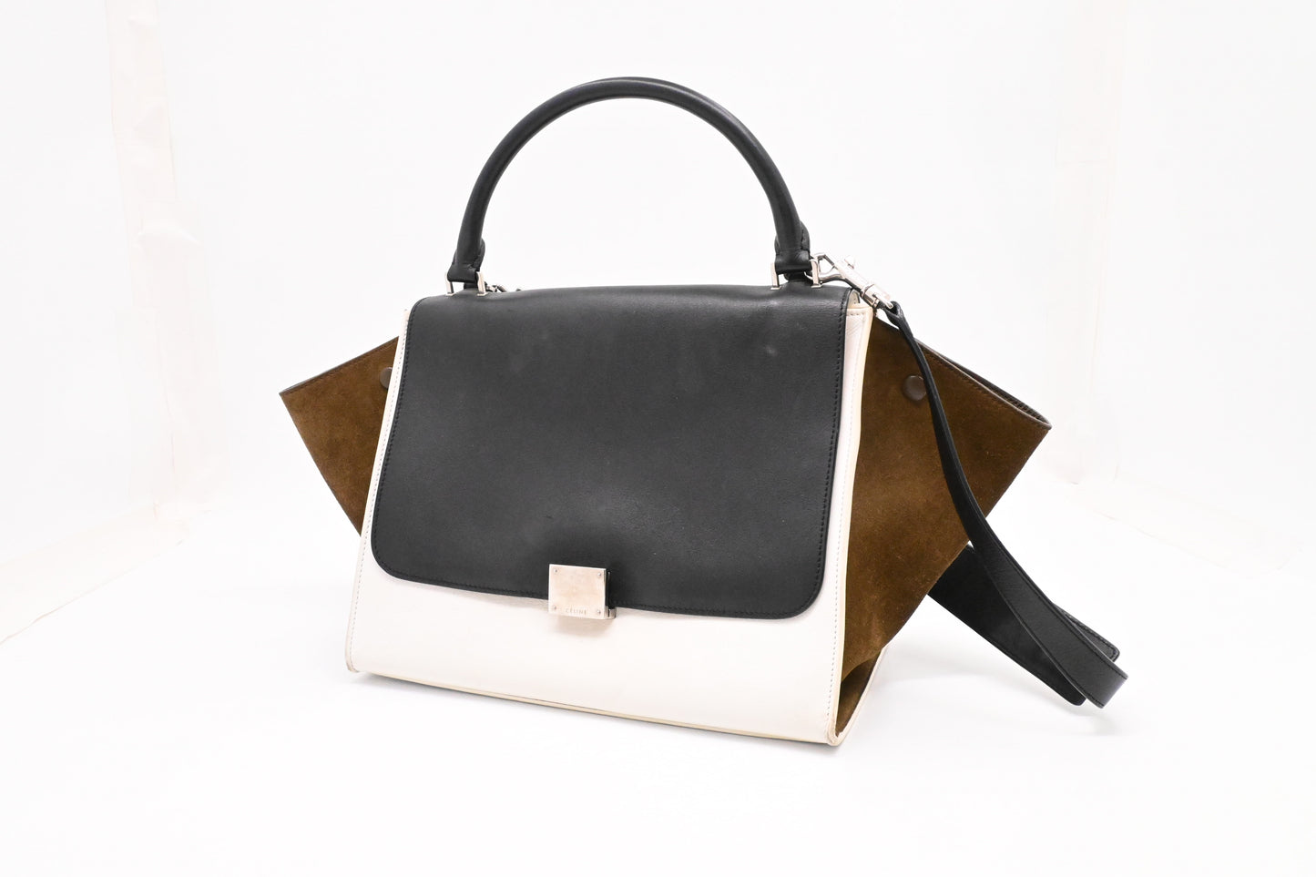 Celine Trapeze 2way Bag in Black, White and Brown Leather