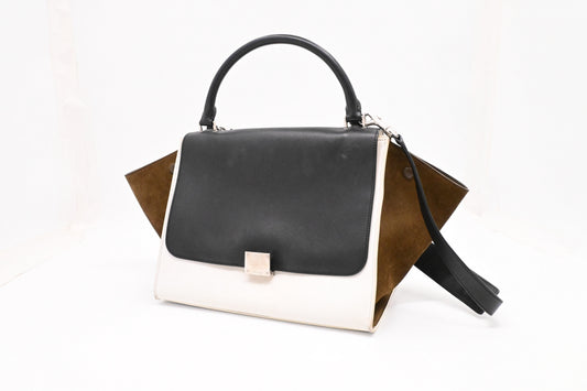 Celine Trapeze 2way Bag in Black, White and Brown Leather