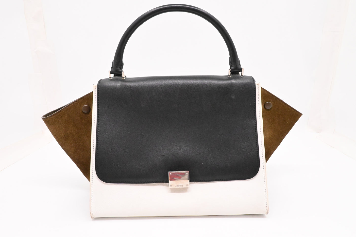 Celine Trapeze 2way Bag in Black, White and Brown Leather