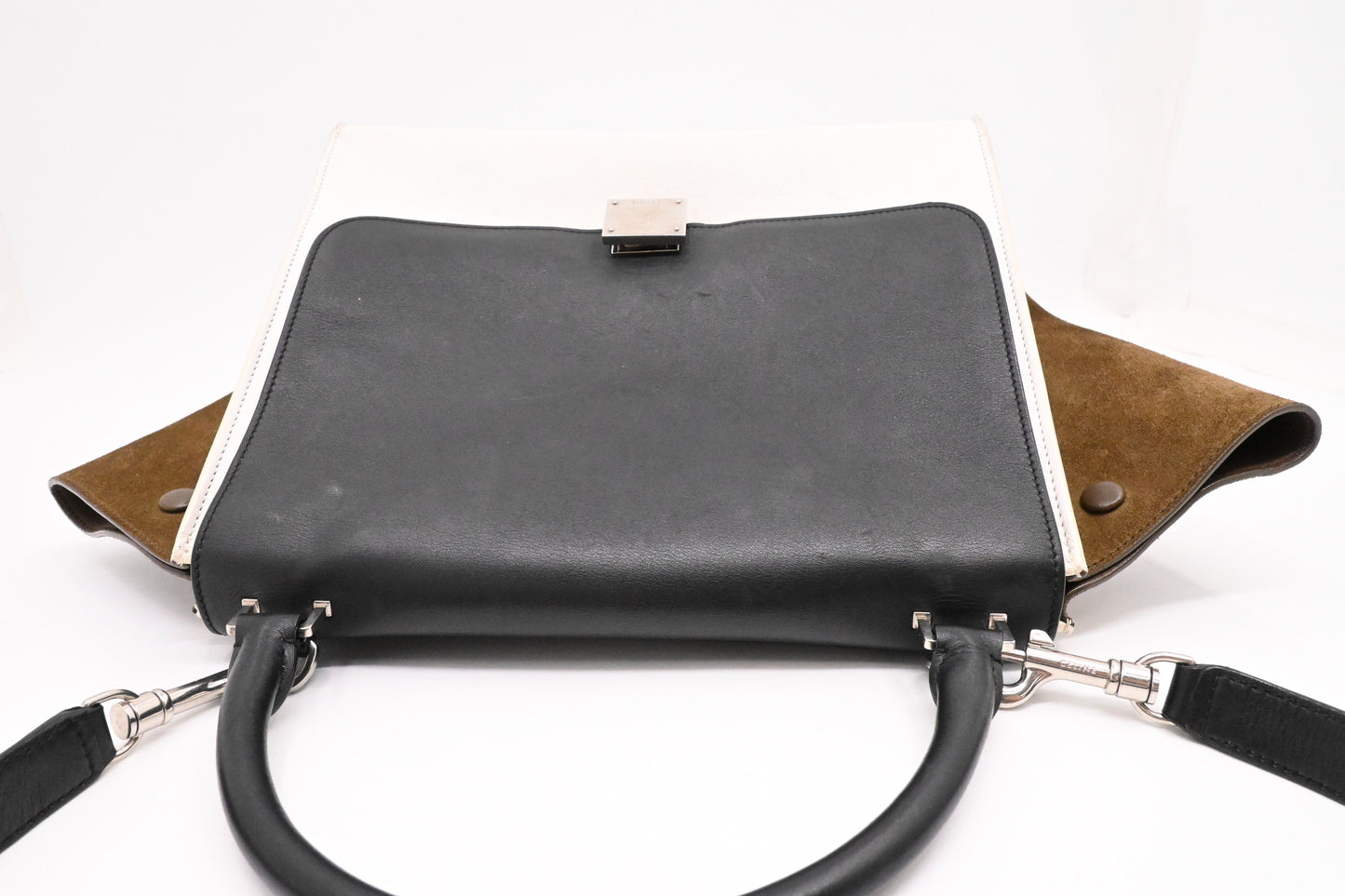 Celine Trapeze 2way Bag in Black, White and Brown Leather