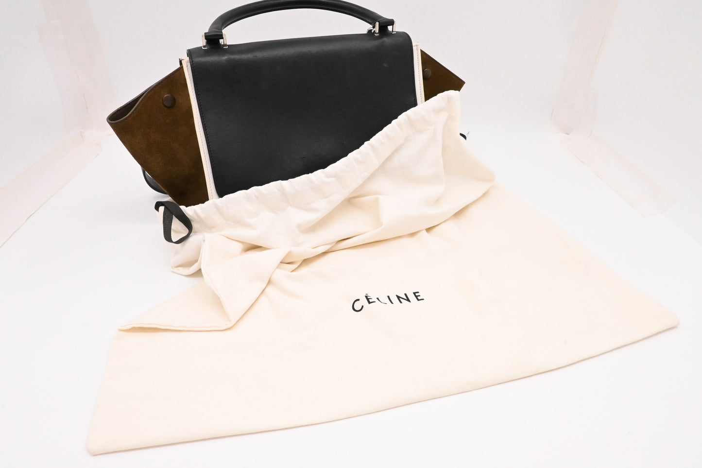 Celine Trapeze 2way Bag in Black, White and Brown Leather