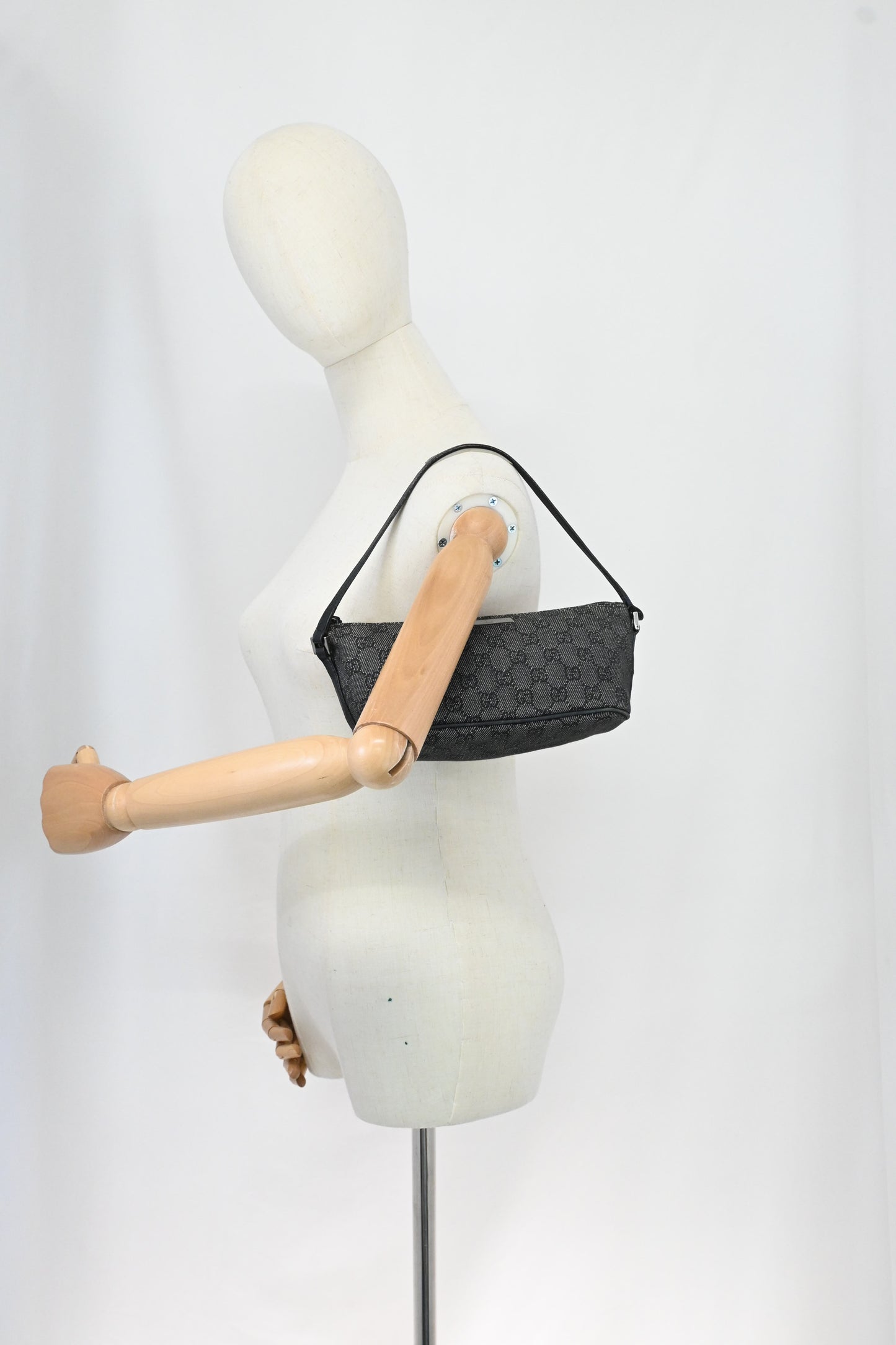 Gucci Boat Bag in Black and White GG Canvas