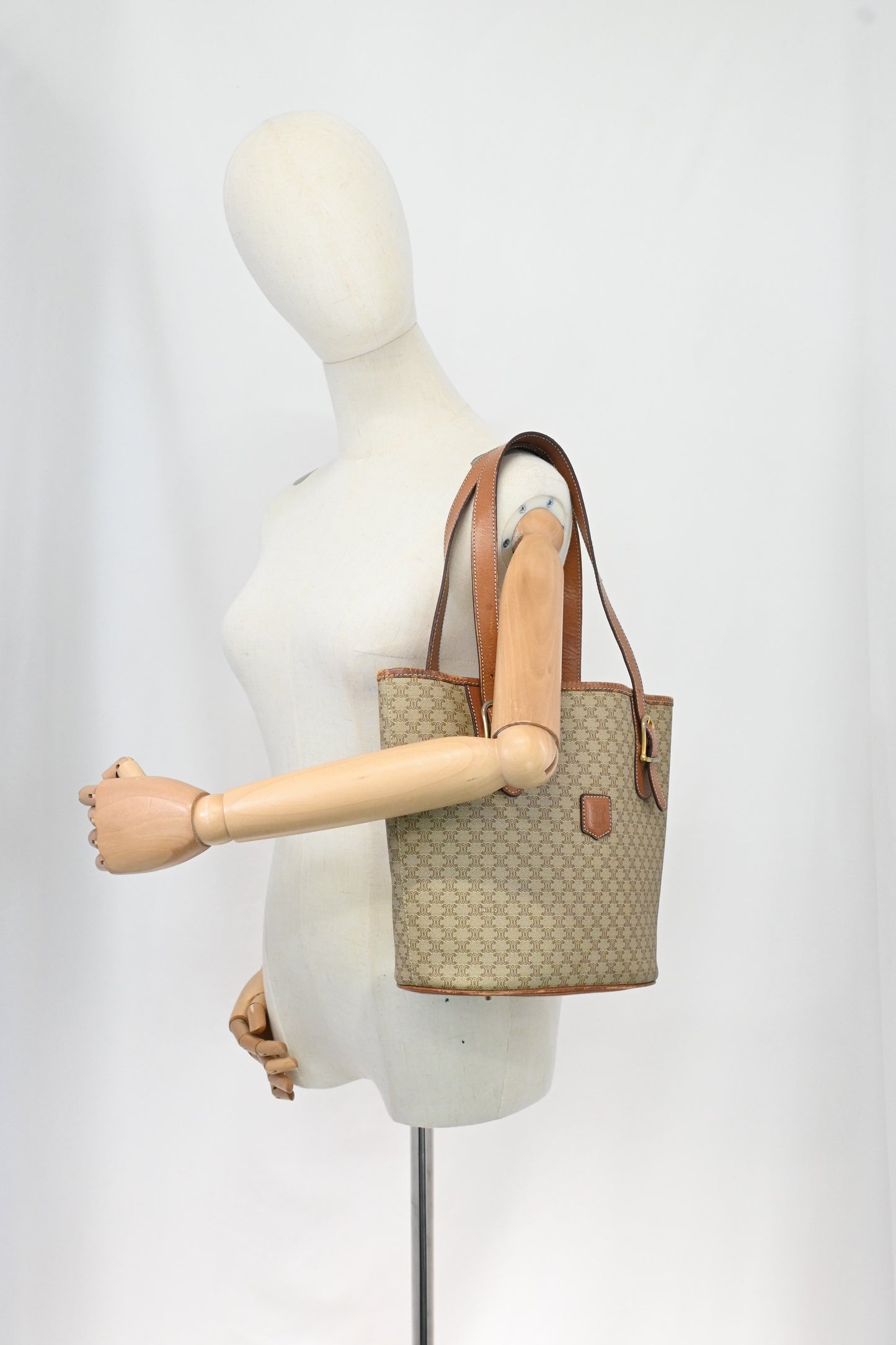 Celine Bucket Bag in Beige Macadam Canvas
