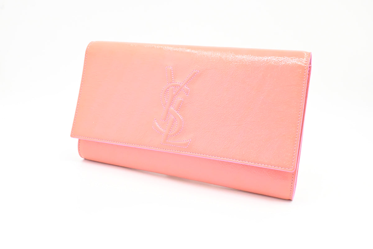YSL Saint Laurent Clutch in Peach Patent Leather