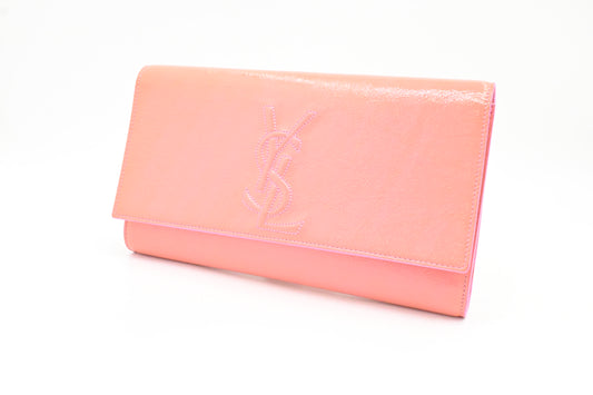 YSL Saint Laurent Clutch in Peach Patent Leather